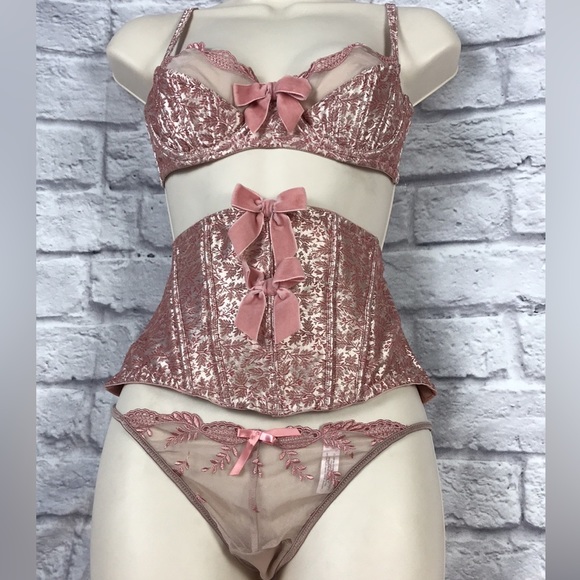 Vintage Victorias Secret Brocade Lingerie Set Waist Corset Thong NEW DEADSTOCK - Picture 10 of 10